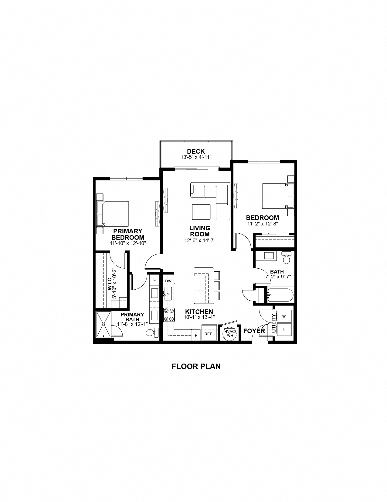Floor plan for 2 beds, 2 baths, 1132 sqft